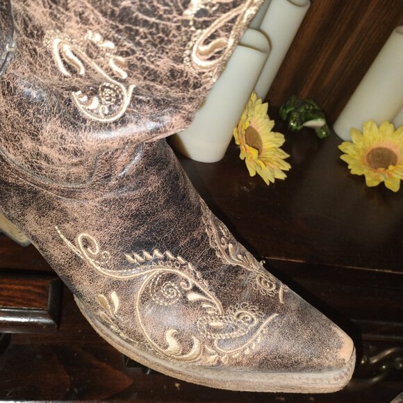 Circle G Dragonfly Embroidered Cowgirl Western Cowboy Boots Lace Brown - Picture 10 of 12